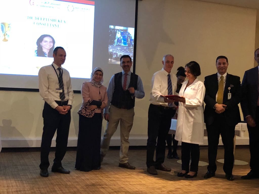 Our superb thyroid pathologist from Alzahra thyroid center receiving award of the best doctor of the month American boarded  Alzahra Thyroid Center  Sadir Alrawi & Team  Dubai UAE August 2018